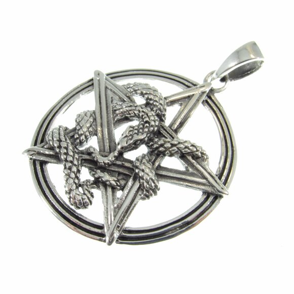 Solid 925 Sterling Silver Ouroboros Snake Pentacle Pendant, Serpent Pentagram - Picture 6 of 8